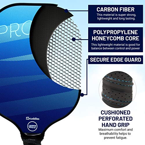 Scuddles Pickleball Paddle Set of 2 Honeycomb Composite Core-Ultra Cushion Grip-Portable Cover Case-Carbon Fiber Surface-Lightweight Racket-Graphite Face-Paddles USAPA Approved Paddle and Ball