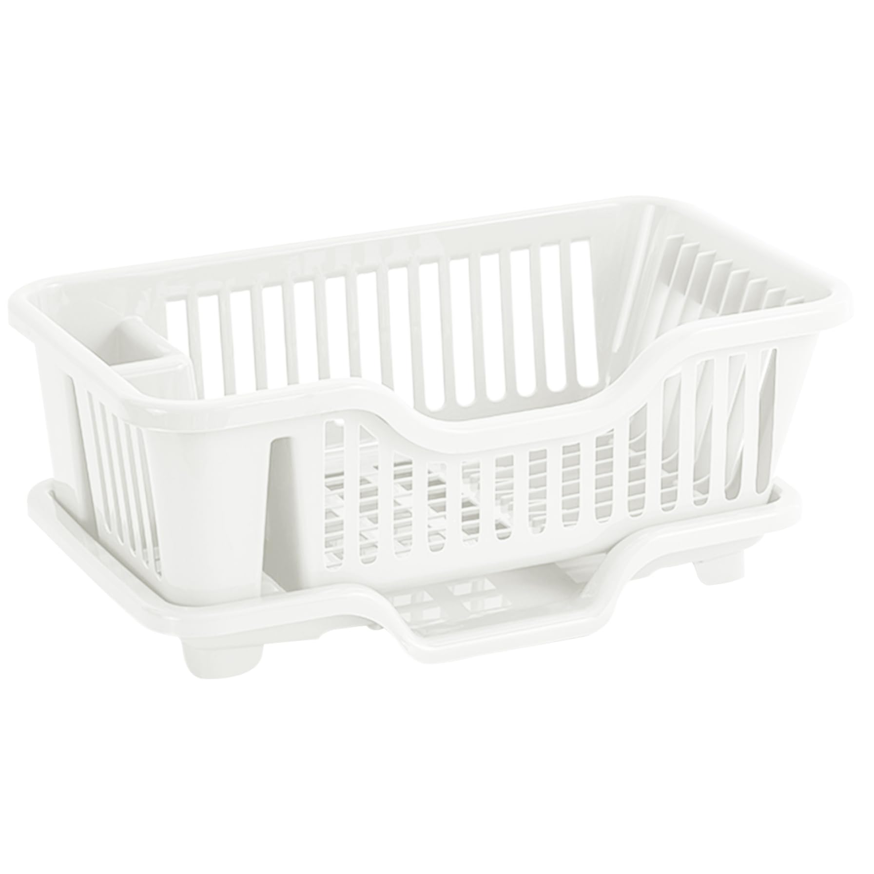 Vervevum Dish Drainer Hollow Ventilated Dish Drying Rack Multi Compartment PP Rack with Detachable Drip Tray 17.5x10.7x7.1in Drainers for Kitchen Counter, White, Drainer