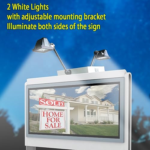 Image of Solar Sign Lights Outdoor, 120 LEDs Solar Sign Light, Waterproof, 12000 mAh Sign Lighting, Billboard Light, Commercial Lights for Real Estate Signs, Business, Advertisement, High Way