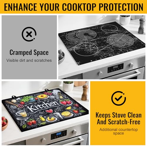 Image of Stove Top Cover for Electric Stove, Glass Stove Top Cover, 28.5x20.5 inch | Heat Resistant Foldable Scratch-Resistant Anti-Slip Rubber Coating