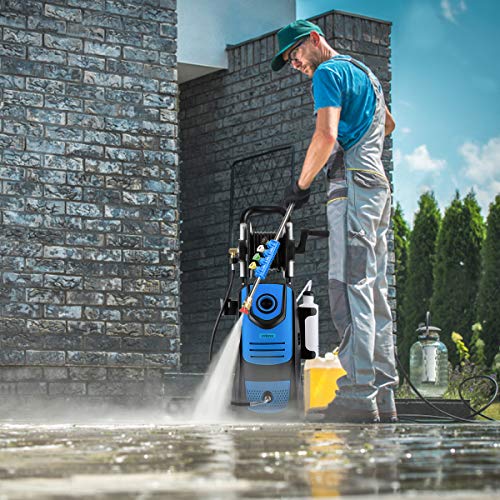 Suyncll Pressure Washer 3800PSI Max 2.8 GPM Electric Pressure Washer With Reel High Power Washer Machine Cleaner with Nozzles, Spray Gun,Detergent Tank For Cleaning Homes,Cars,Driveways,Patios (Blue)