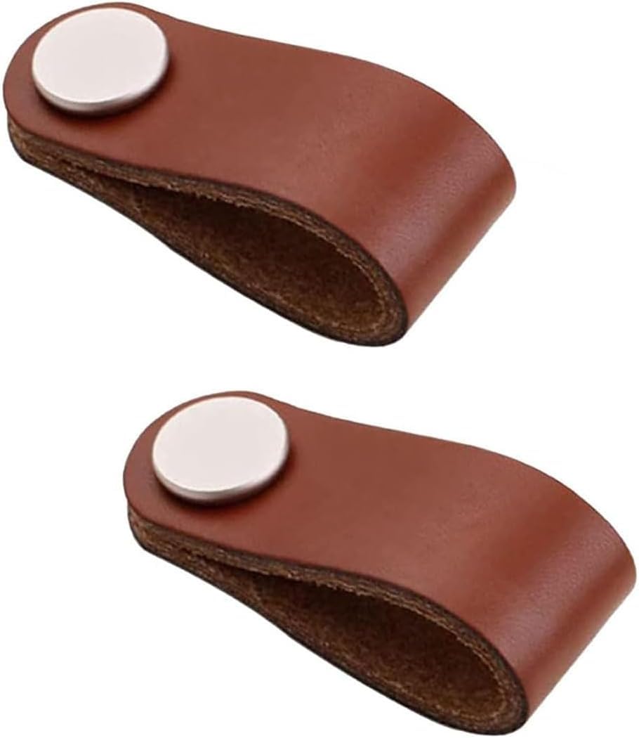 Kuayeocf 2Pcs Leather Drawer Pull, Wardrobe Cabinet Door Handle Knobs For Furniture Hardware(,Single Hole)