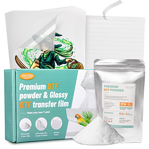 Kasyu Dtf Powder Film Kit With Sensor Recognition Stickers For All Dtf&Sublimation Printers,1.1 Lbs Dtf Powder&10Pcs Dtf Paper For All Color Fabrics, Transfer Paper On T Shirts Textile #TOP2