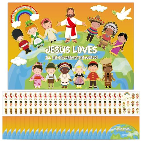 Sabary 24 Sets Jesus and the Children Cards with Stickers