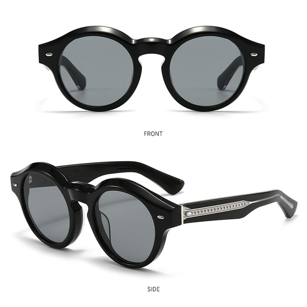 Trendige Retro-Sonnenbrille für Herren mit runder Dicker Platte, modisch für Damen, hochwertige Sonnenschirme, Retro-Geschnitzte Schutzbrille, Winddichte Brille, UV400, Streifentee, Einheitsgröße