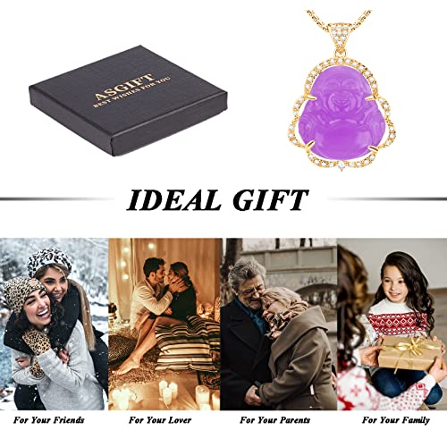 Image of ASGIFT Laughing Buddha Necklace Cubic Zirconia Green Jade Buddha Pendant with 18K Gold Plated Chain Lucky Buddha Necklace Jewelry Gift