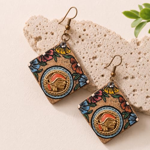 Image of Handcrafted Tribal Wooden Earrings Collection for Women - Butterfly, Princess & Modern Geometric Statement Designs