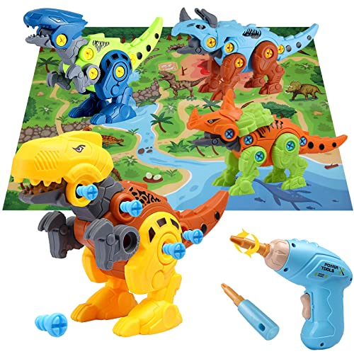 Lujex Dinosaur Toys for Kids 3-7, 4 Packs Dinosaur Building Toys, Educational Stem Construction Learning Toys, Take Apart Dinosaur Toys Boys Gift