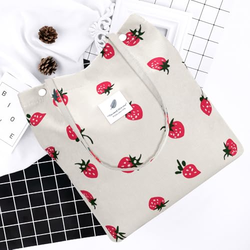 Image of Ayieyill Corduroy Tote Bag for Women Canvas Shoulder Cord Purse with Inner Pocket