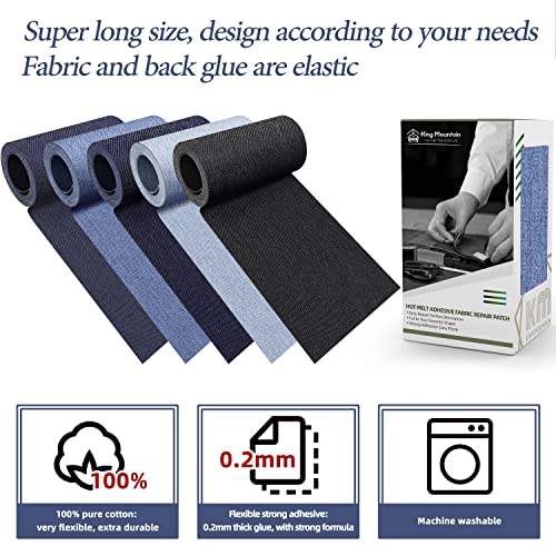 Image of KING MOUNTAIN Iron-on Repair Patch,3 inchx60 inch100% Cotton Denim Iron-on Repair Patch, Jeans and Clothing Repair and Decoration Kit (Sky Blue)