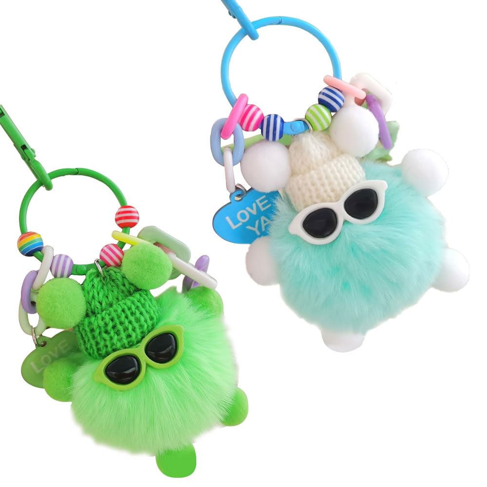 2 Catenelle Cellulare Con Peluche – Portachiavi Antismarrimento Per Donna, Verde Fluorescente E Azzurro Chiaro