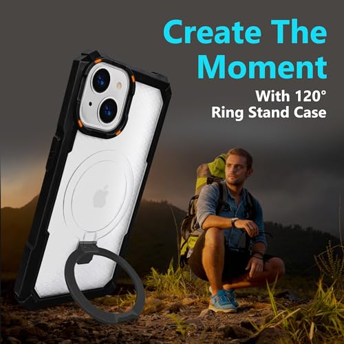 Image of AIBEX Transparent Back Cover Compatible for iPhone 15| Mag-Saf Magnetic Ring Kickstand | Shockproof Dual Layer Military Grade Drop Protection Armor Case| Wireless Charging Support - Black