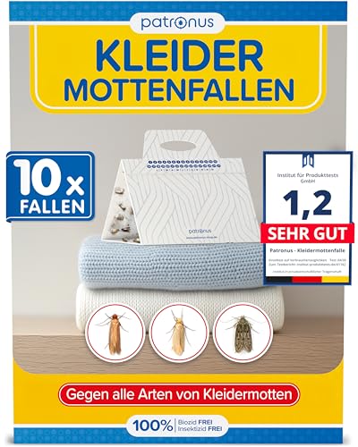 Patronus Kleidermottenfalle [10 Stück] - effektiver Mottenschutz für Kleiderschrank - Mottenfalle Kleidermotten mit maximaler Lockwirkung - Kleidermotten bekämpfen - Alternative zu Mottenpapier 1