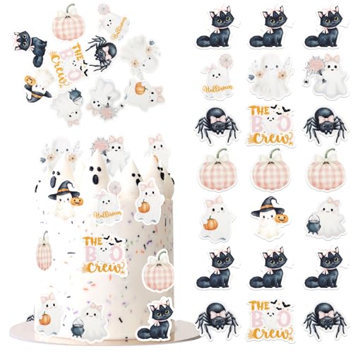 Xsstarmi 60 Pack Edible Happy Halloween Cupcake Toppers Rice Paper Ghost Pumpkin Witch Spider Cupcake Picks for Horrible Baby Shower Kids Birthday Halloween Party Cake Decorations Supplies