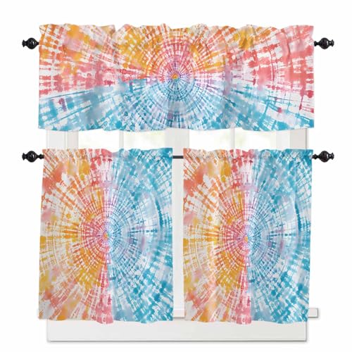 3 Piece Tie-Dye Art Kitchen Curtain Valance and Tiers Set