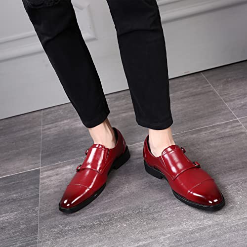 ANUFER Gentleman Schlau Zehenkappe Doppelschnalle Mönchsschuhe Kunstleder Formell Kleid-Schuhe Burgund SN070533 EU44