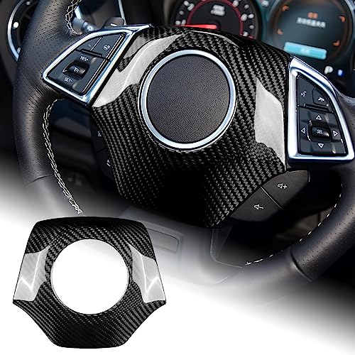 AIRSPEED シボレー カマロ 2016-2023専用 アクセサリー 内装 パーツ リアルハード カーボンファイバー製 カーステアリングホイールエアバッグカバー エアバッグの蓋カバー Chevrolet Camaro ステッカー おしゃれ カスタム ド