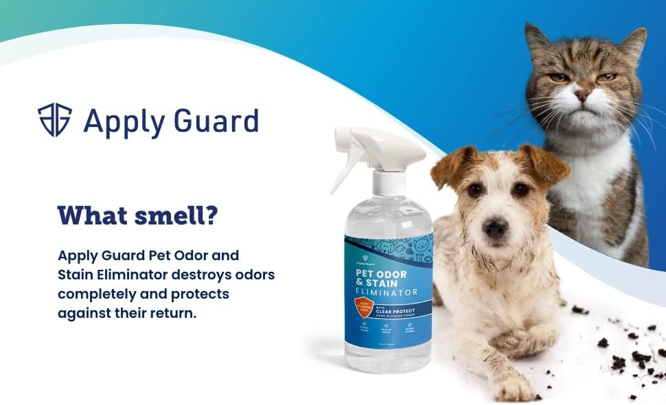 Apply Guard Professional Strength Pet Stain And Odor Eliminator for Dogs, Cats, and All Pets- Instantly Neutralize and Sanitize Tough Pet Odors and Pet Urine Stains 16oz. Cat Pee Odor Destroyer.