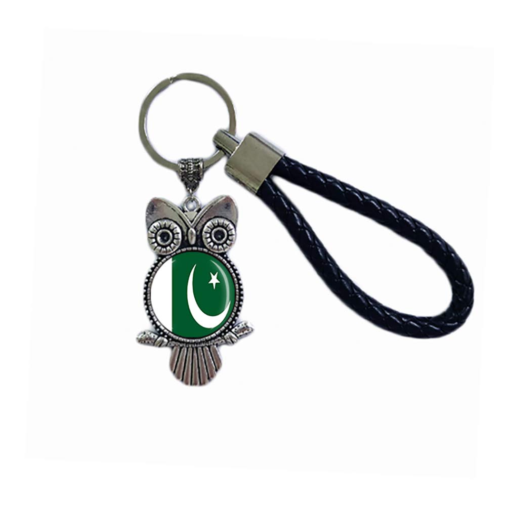 Wedarego Men's Pakistan Flag Owl-Shaped Glass Crystal Keychain Keyring Souvenir Decoration Wo Pendant Accessories Gift