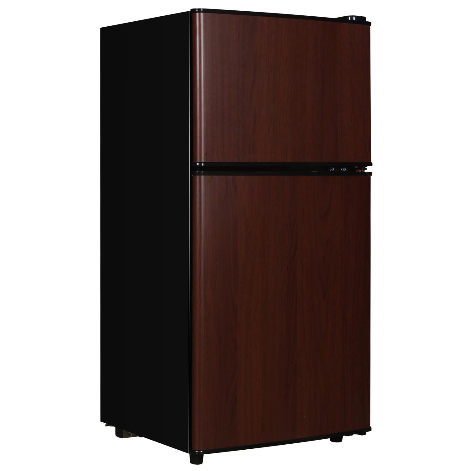 Cucina Magica 3.2 cu ft Double Door Mini Fridge with Freezer for Bedroom Office or Dorm with Adjustable Remove Glass Shelves Compact Refrigerator,Wood Grainy