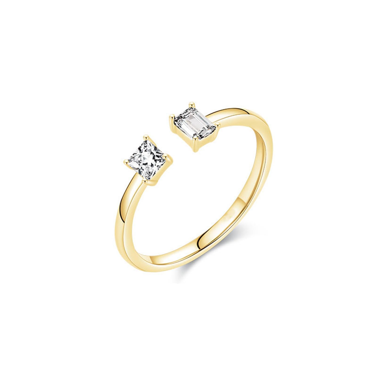 Anillo ajustable de oro para mujer, oro amarillo pulido de 9 quilates, 14 quilates, 18 quilates, con moissanita rectangular y cuadrada