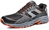 TSLA Men's Trail Running Shoe, Lightweight Breathable Outdoor Walking Sneakers, Athletic Gym Training Hiking Shoes, All Around Light Grey & Orange, 11