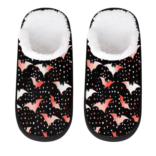Hsnar Halloween Bats Geometric Non Slip House Slippers for Women Indoor Slippers for Men Soft House Shoes Spa Slippers, M