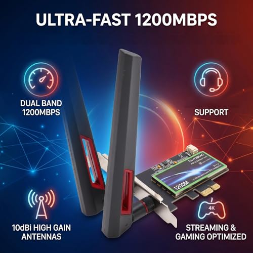 Zunate 7265AC Tarjeta WiFi PCIe, Adaptador de Red Bluetooth 4.2 de Doble Banda 1200Mbps con Antenas Duales de 10dBi para PC Windows 7, 8, 10, 11 miniatura 3