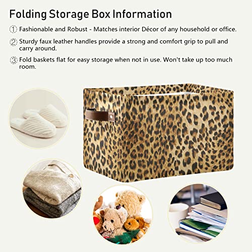 Leopard Print Storage Bin Animal Canvas Toys Storage Basket Bin Large Storage Cube Box Collapsible With Handles For Home Office Bedroom Closet Shelves，1 Pc #TOP5