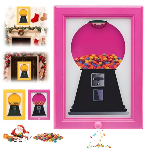 Handy Candy Frame Dispenser Wall Mounted Sweet Dispenser Picture Frame Hanging Gumball Machine Art Cute Hanging Frames for Creative Desktop Ornaments and Holiday Gifts (Pink)