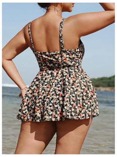 Verdusa Women's Plus Size 2 Piece Boho Floral Tankini Set Bow Tie Peplum Tops with Bottoms Swimsuit2