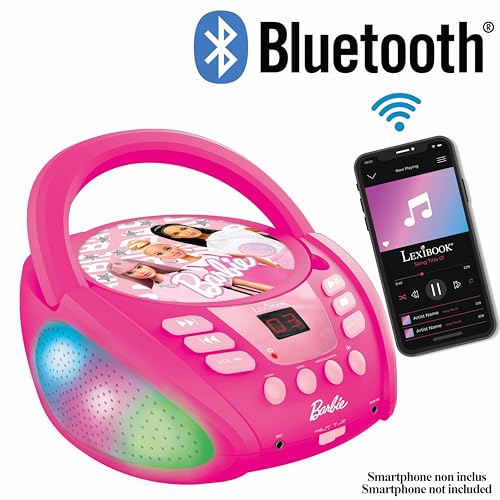 Lexibook - Barbie - Lettore Cd Bluetooth Per Bambini - Portatile, Effetti Luminosi Multicolore, Presa Microfono, Presa Aux-In, Alimentazione A Corrente Alternata O A Batteria, Rosa, RCD109BB - 3