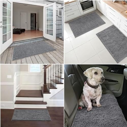 YOOTUKL Saugfähige Chenille Fußmatte für den, rutschfeste Badematte, schlammiger Hund, waschbare Matte, schnell trocknende 40x60cm Grau