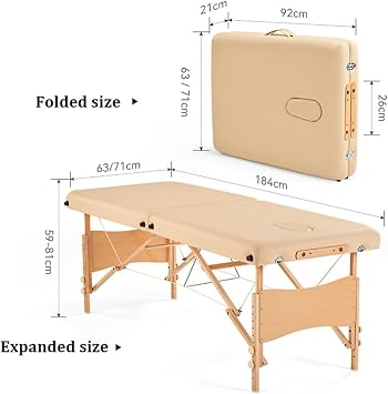 Foldable Massage Bed, Portable Folding Beauty Table,Height Adjustable Spa Tables,Wooden Frame Home Salon Bed,for Spa Footmassage Facial Carespa Tattoo,Black,184x63cm