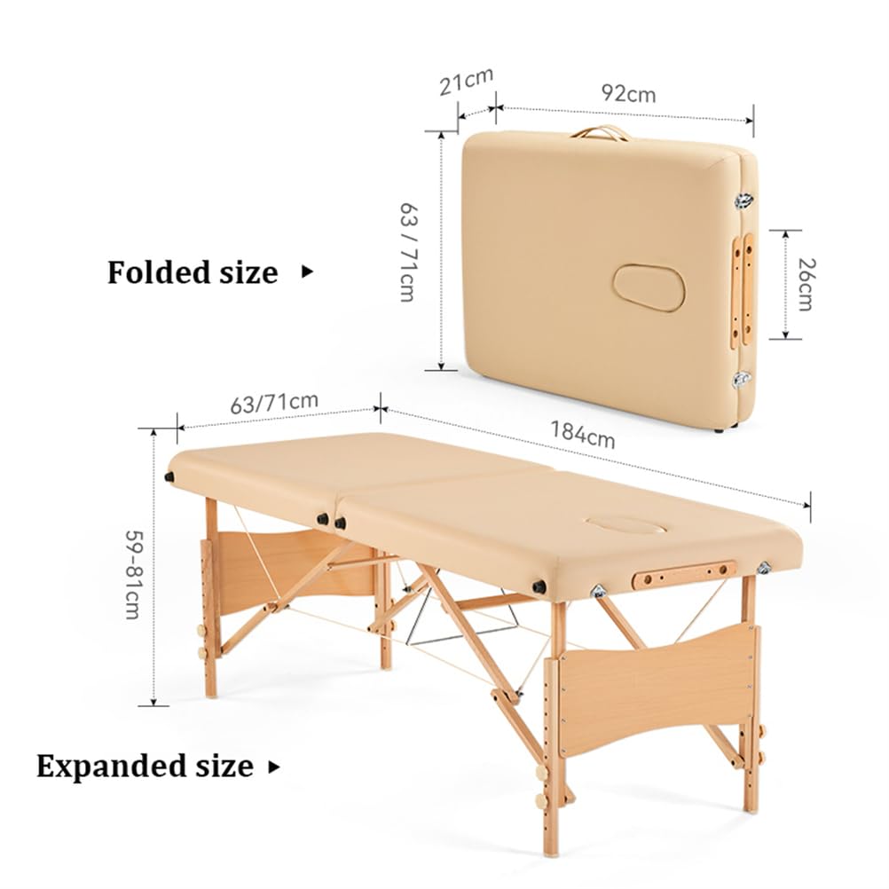 Lettino da Massaggio Pieghevole, Lettino da Bellezza Portatile Pieghevole, tavoli da Spa Regolabili in Altezza, Lettino da Salone di Bellezza con Struttura in Legno,Beige,184x71cm