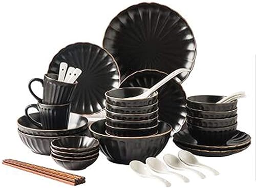 Juego de vajilla fina, juego de vajilla de porcelana blanca, platos y cuencos de cerámica en forma de pétalo