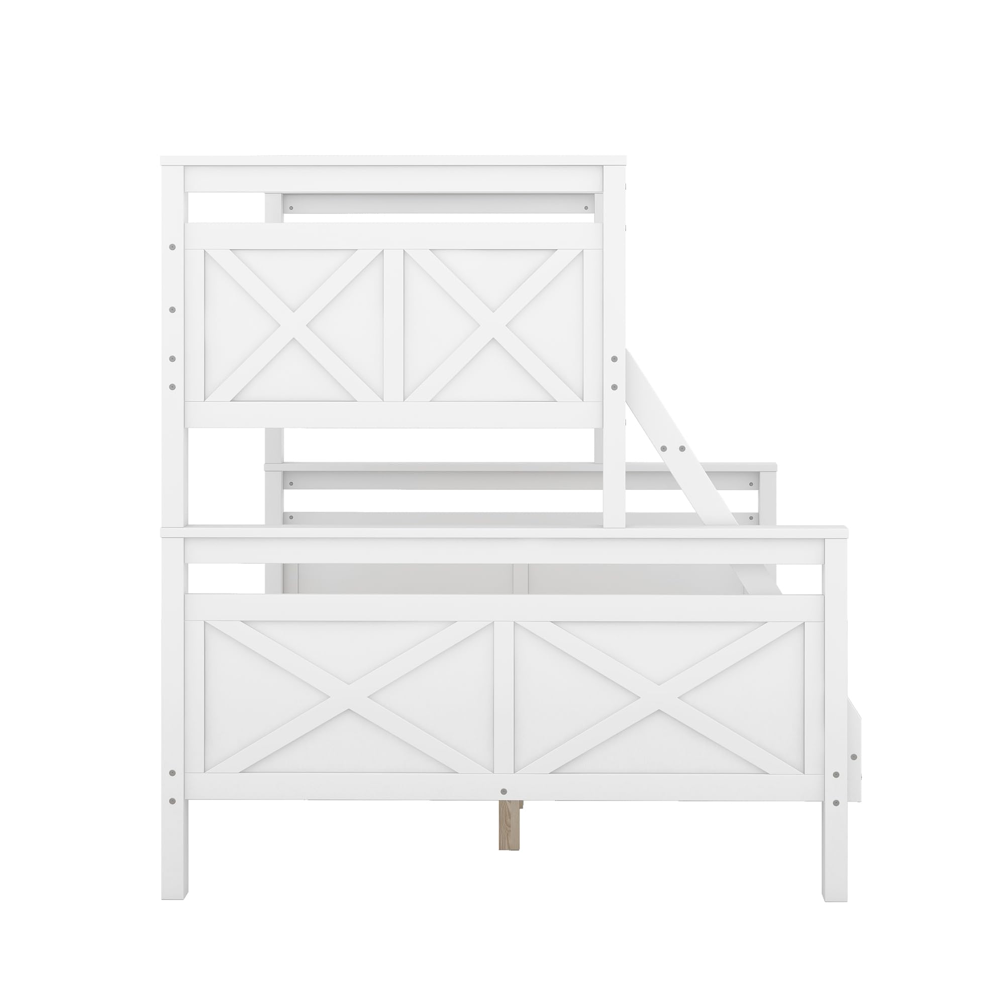 Moimhear - Letto a castello 90 (140) x 200 cm, con scala e ringhiera di sicurezza, trasformabile in 2 letti separati, letto in legno per bambini, ragazzi e adulti, bianco