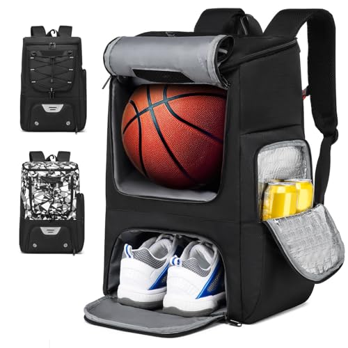 RUCYEN Basketball Backpack, Basketball Bag with Separate Ball Holder & Shoes Compartment Water Resistant Sports Bag
