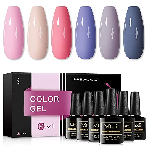 UV Nagellack, MTSSII 6 Farben Gel Nagellack Set, Rosa Grau Lila Farbe Shellac Set Gellack, Nailart Salon Design… – Bild 5