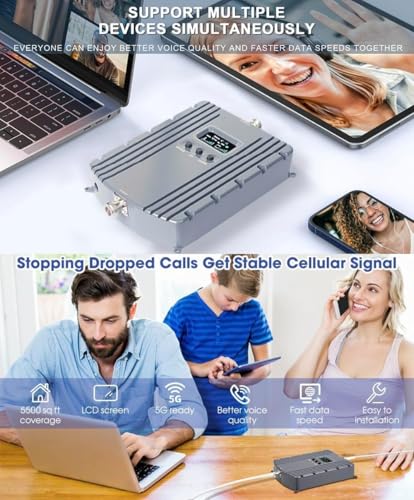 Cell Phone Booster for Home & Office,Up to 5500Sq Ft,Cell Phone Signal Booster for Band 2/25 / 4/66 / 5/12 / 17/13 with All U.S. Carriers,Boosts 5G 4G LTE, FCC Approved (Light Grey)