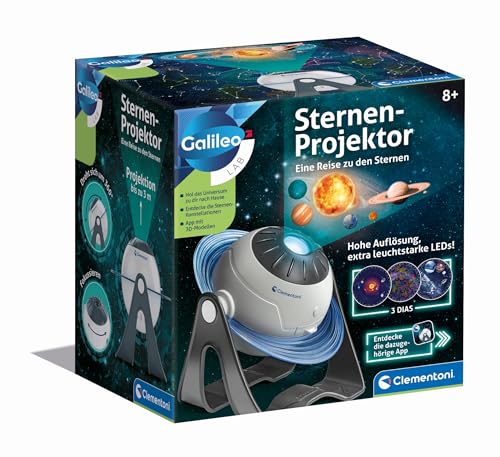 Clementoni Galileo Lab 59372 - Proiettore a forma di stelle, sistema solare e costellazioni, incluse funzioni app, giocattolo planetario per bambini dagli 8 anni in su, 59372