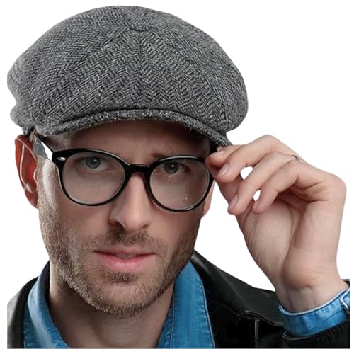 Biddy Murphy Newsboy Hat for Men Irish Flat Cap 100% Wool Tweed Herringbone Made in Ireland Small Gray