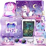 Unicorns Gifts for Girls Kids Toys 3 4 5 6 7 8 9 10 Years Old with LCD Writing Tablet/Glowing Blanket/Unicorn Bracelet/Eye Mask/Crossbody Bag/ 12PCS Purple Teen Girl Birthday Christmas Unicorn Toy