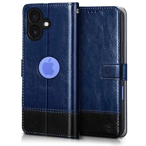 Image of FLIPPED Vegan Leather Flip Case Back Cover for iPhone 16 (Blue with Black)