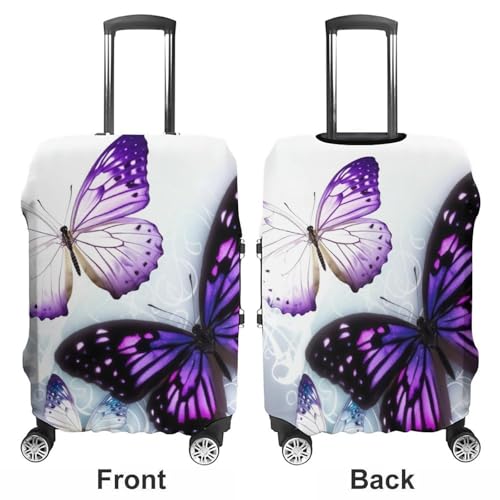 White Purple Butterflies Elastic Luggage Cover Suitcase Protector for 19-32 Inch Suitcases | Universal Stretchable Travel Bag Cover | Anti-Scratch, Washable with Zipper Closure L3