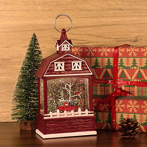 Image of Eldnacele Red Truck Musical Snow Globe Lantern with 6H Timer
