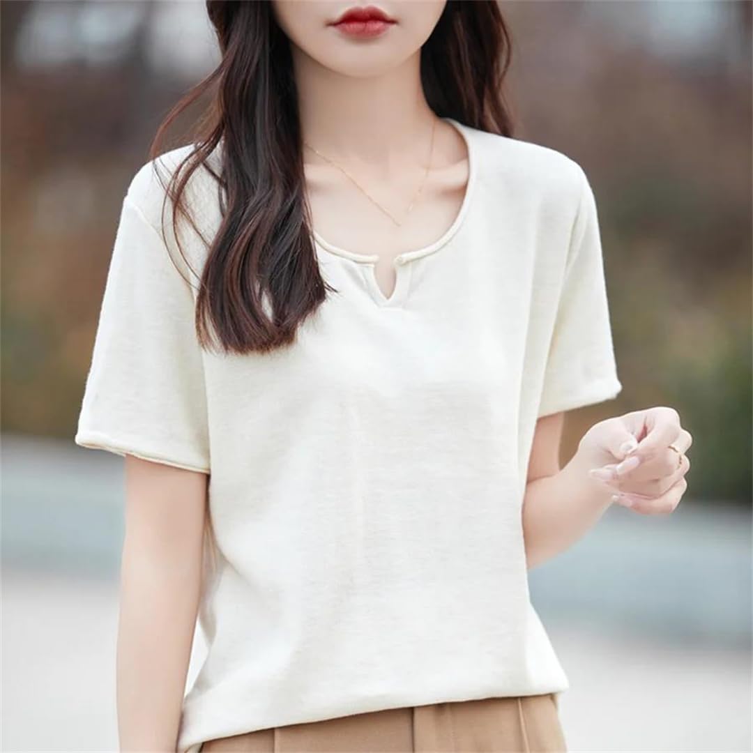Maglietta estiva da donna a maniche corte in cotone tinta unita casual pullover sottili magliette alla moda top femminili