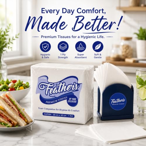 Image of Feather's Smartchoice Premium Tissue Paper Napkin 1Ply |100 pulls, Pack of 6, 30X30 cm | Naturally White | Cocktail Napkin, Super Strong & More Absorbent | Extra Soft