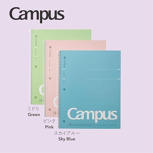 Miniatura 7 de KOKUYO Cuaderno de espiral Campus, 10-12 x 8 pulgadas, con rayas universitarias, 80 hojas (160 páginas), resistente al sangrado, paquete de 3
