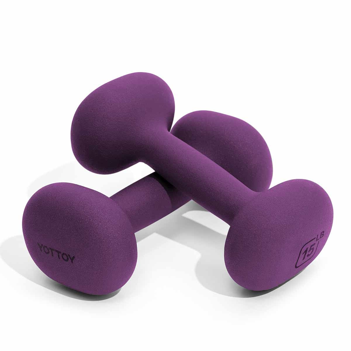 YOTTOY Weights Dumbbells Set,2-15 Pound Dumbbells Set of 2, Non-Slip Hand Weights for Home Workouts, Portable Strength Training Neoprene dumbbells (Purple, 15LB-Pair)
